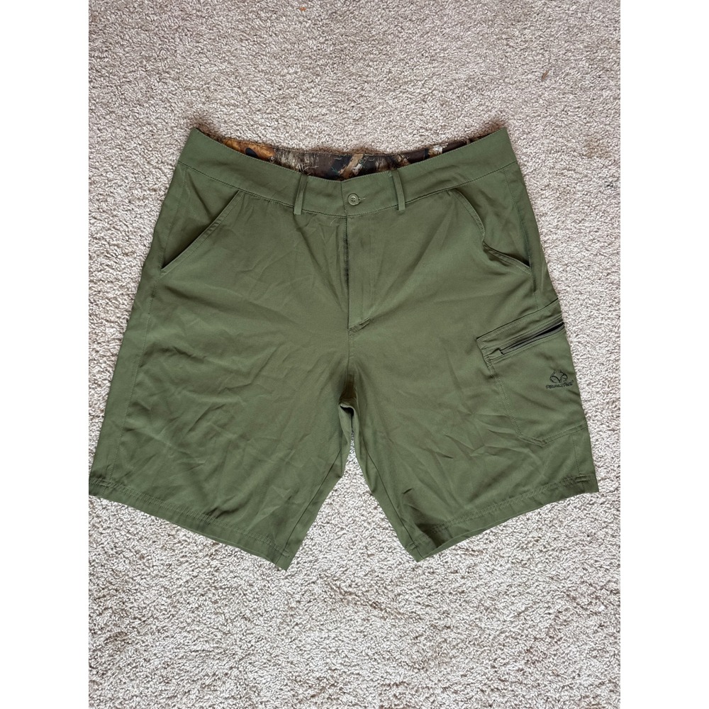 Realtree Mens Cargo Shorts Olive Green Camo Lined Hiking Outdoor Size Large